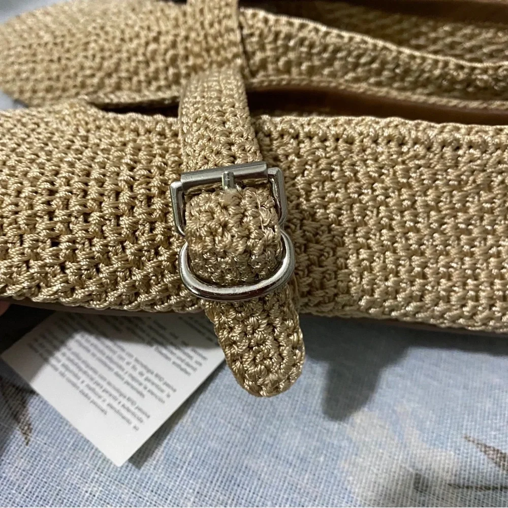 Alaia Beige Woven Mary Jane Flats
